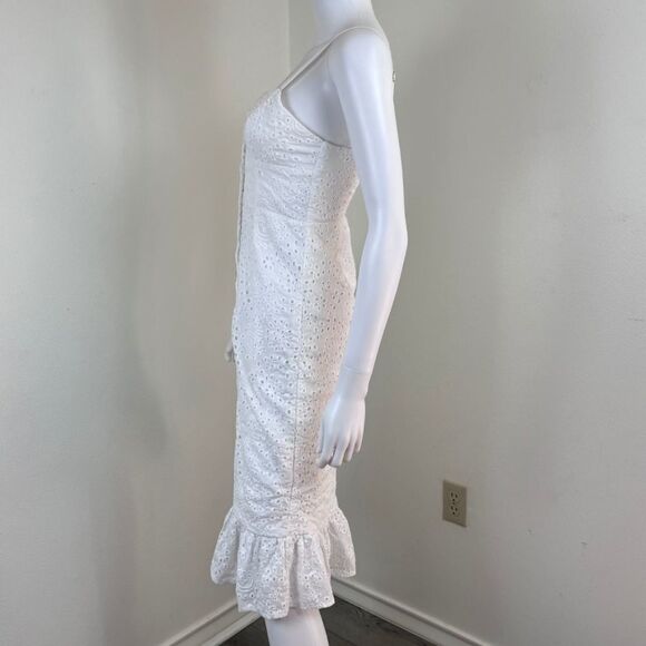 Helly Molly Adalusia Size S White Eyelet Ruffle Embroidered Cotton Midi Dress - Picture 10 of 17